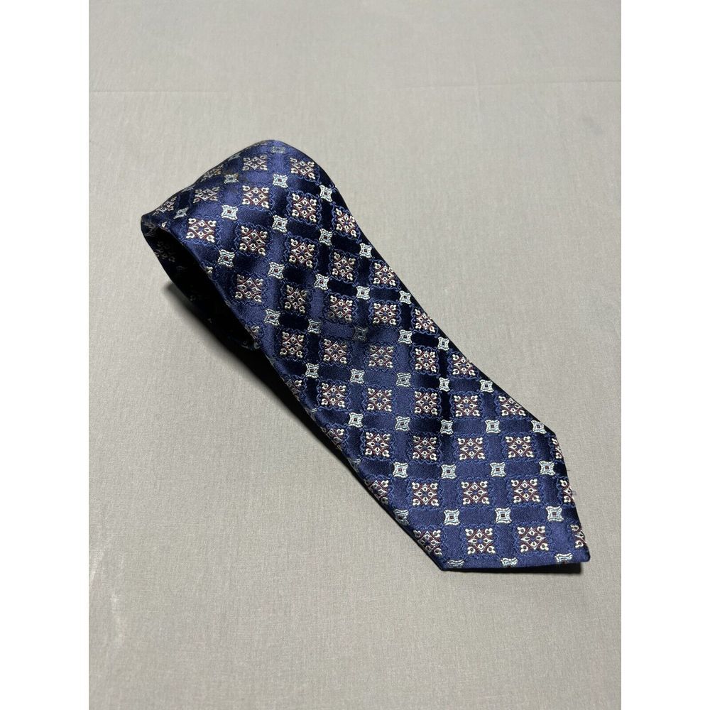 Mens Canali‎ Dark Blue Square Neat Print 100% Silk Neck Tie Made In Italy